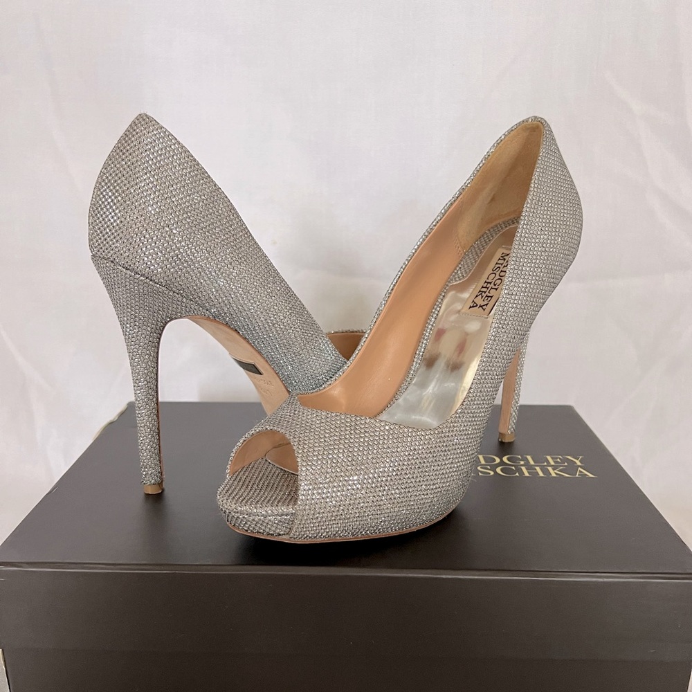 Badgley Mishka Shimmer Peep-Toe Heels